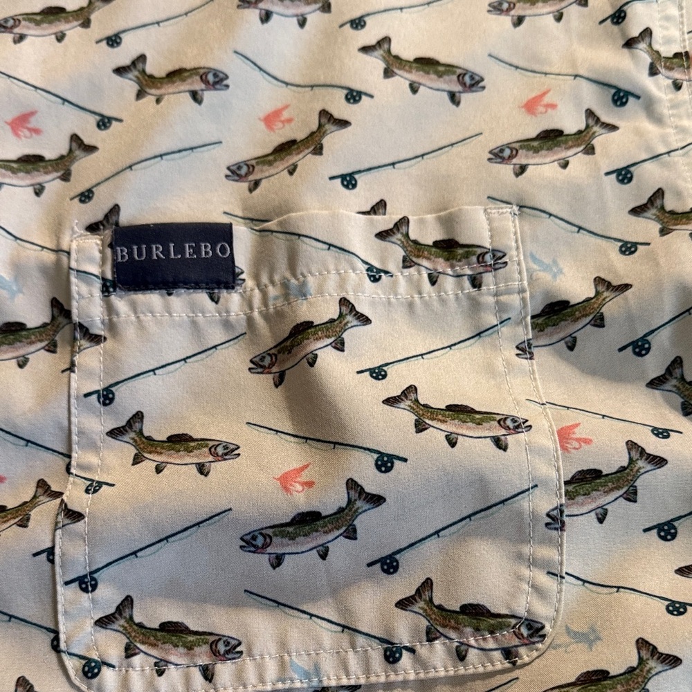 BURLEBO Men's XL Short Sleeve Fishing Print Shirt - Picture 4 of 8